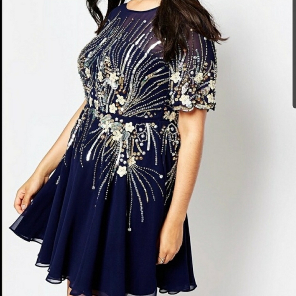 ASOS Navy Sequin Beaded Dress